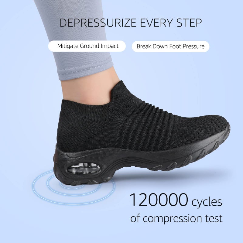 HKR Womens Walking Shoes Slip On Light Weight Mesh Platform Nursing Shoes Air Cushion Sneakers All Black US Size 9(1839 EU 41) - Image 2