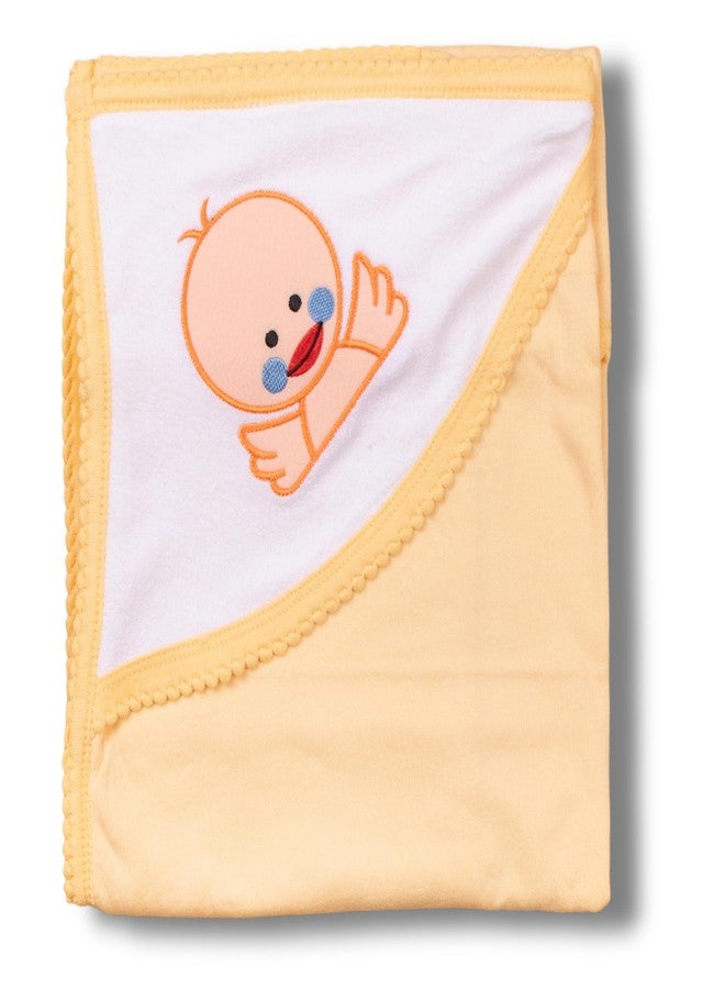 Tinycare Cotton Bath Hooded Towel for New Born, Extra Soft Terry Fabric Printed Towel for Kids/Toddler/Infants 72 x 72cm, Quick Absorbent, Reusable Napkins Bathing Towels (Peach- 1P) 0-12 Months