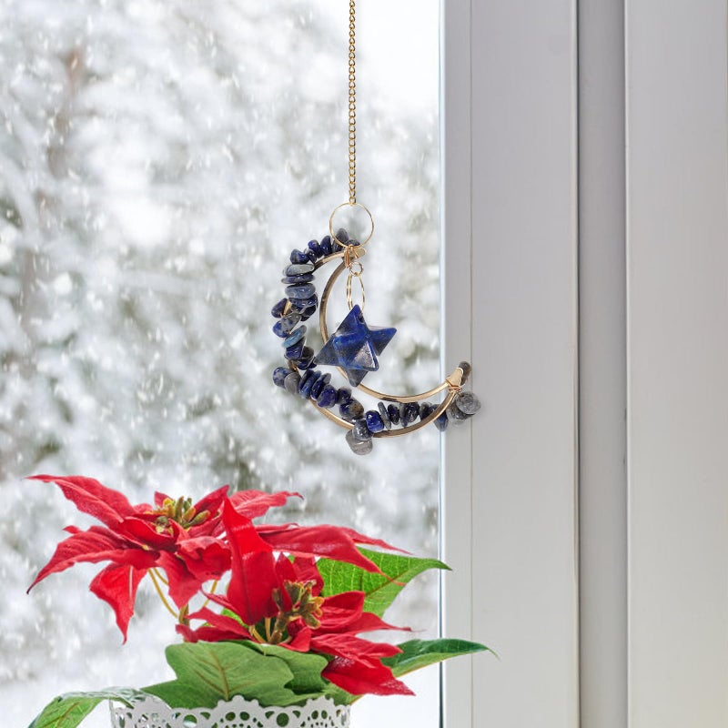 Hollow Cutout Sun Catcher Pendant with Blue Stone Chips for Garden Window Decor - Image 4