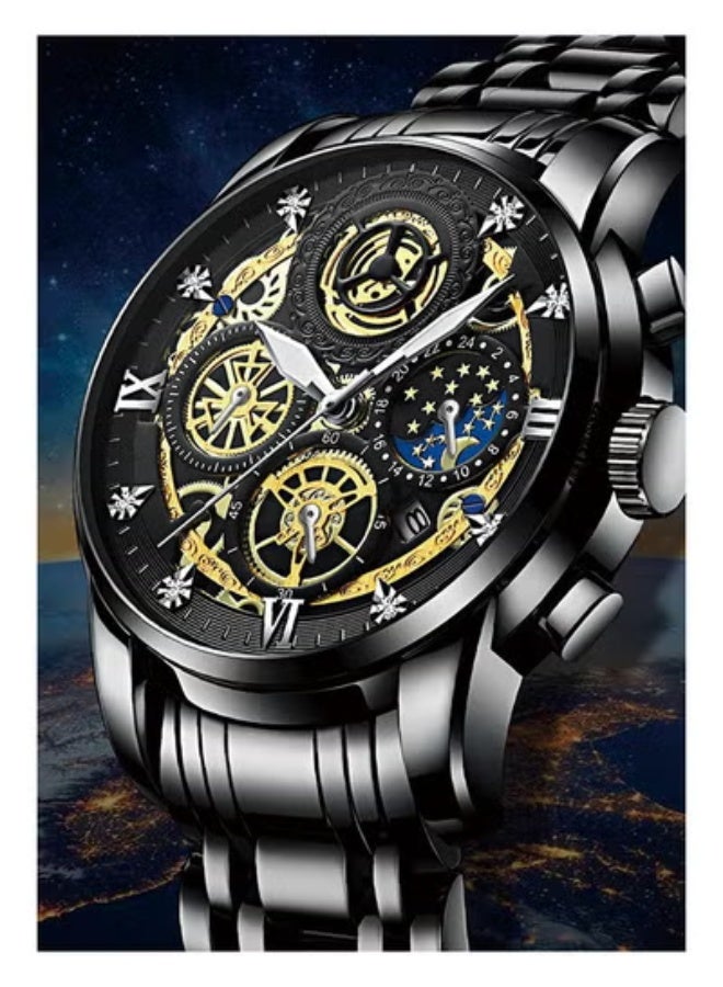 FNGEEN Men's Quartz Watch, Skeleton Design, Waterproof, Multi-Function Wristwatch with 42mm Dial and Metal Case - Image 2