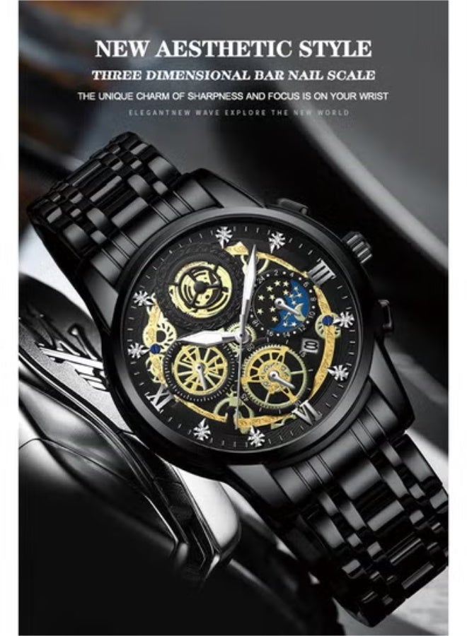 FNGEEN Men's Quartz Watch, Skeleton Design, Waterproof, Multi-Function Wristwatch with 42mm Dial and Metal Case - Image 4