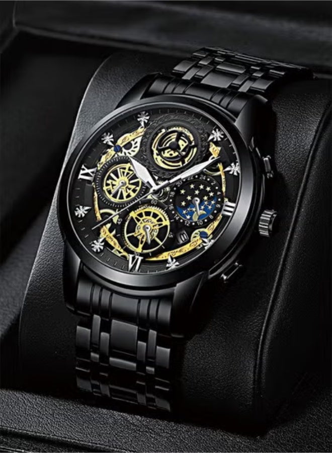 FNGEEN Men's Quartz Watch, Skeleton Design, Waterproof, Multi-Function Wristwatch with 42mm Dial and Metal Case - Image 5
