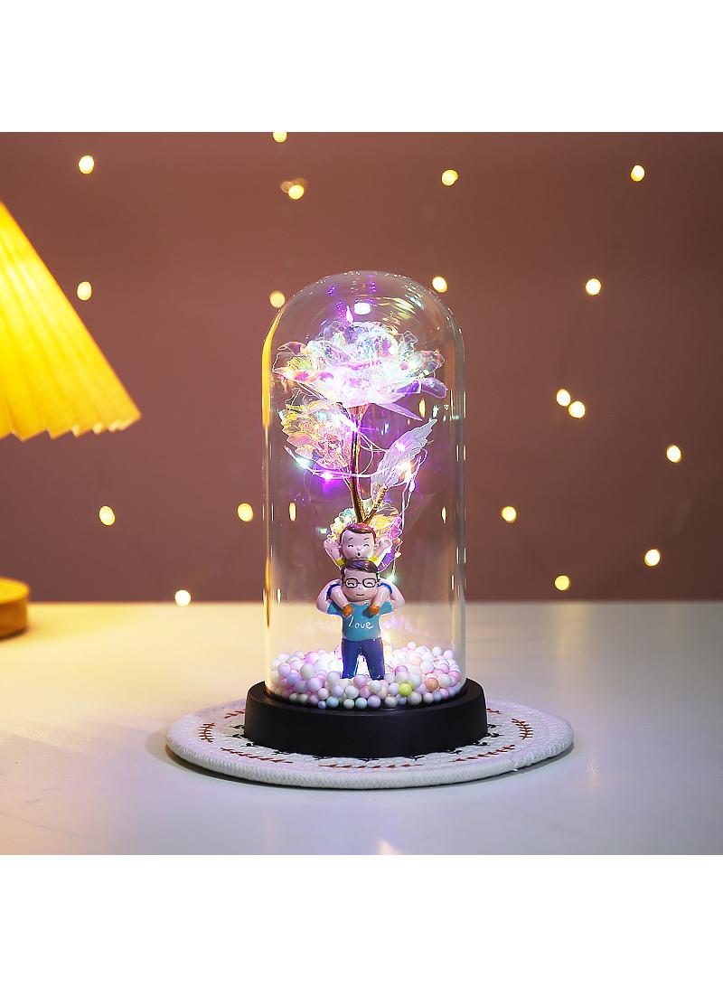 عام الأبدية زهرة الزجاج غطاء لون الذهب ارتفع مع مصباح عيد الأب هدية زخرفة الإبداعية