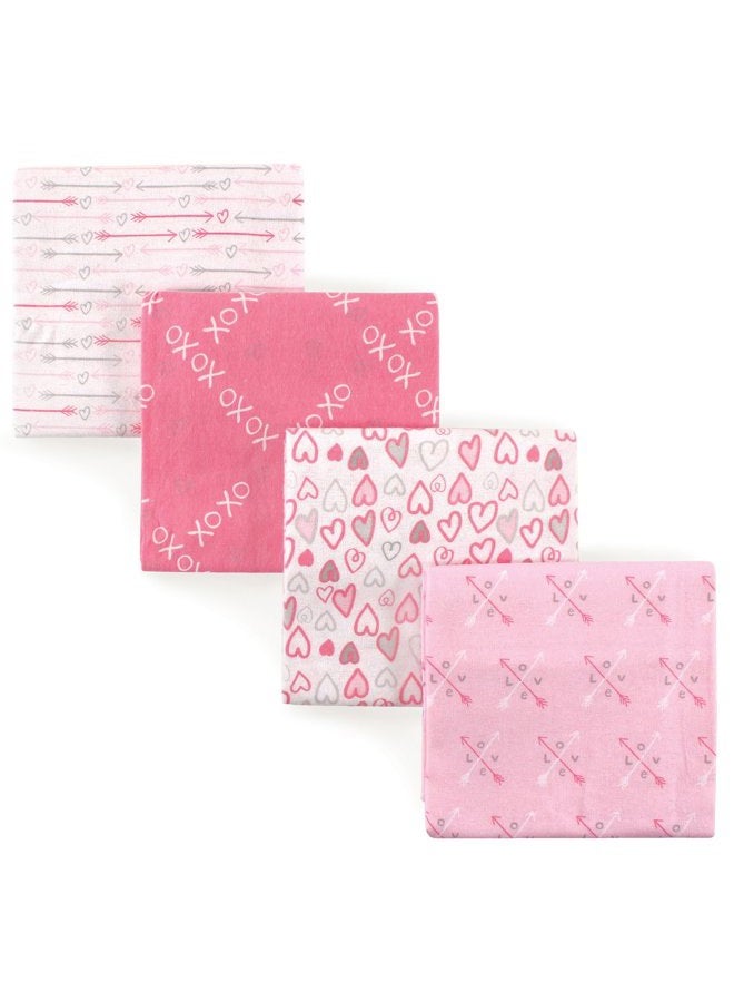 Luvable Friends Unisex Baby Cotton Flannel Receiving Blankets, Love 4-Pack, One Size - Image 1