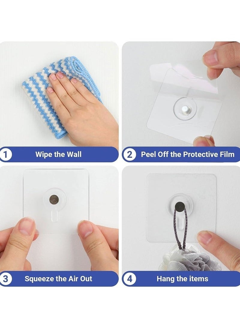 Adhesive Hooks Heavy Duty, 20Pcs Wall Hooks for Hanging, Wall Hangers without Nails, 2 in 1 Screw Free Sticker for Wall Mount Shelf, Waterproof Rustproof Wall Hook for Bathroom Bedroom Picture Hanger  - Image 4