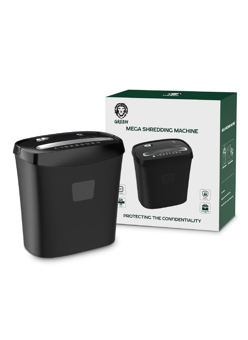 Green - Green Lion Mega Shredding Machine 15L, Shredding Ability 6 Pieces Of A4 Copy Paper, Shredding Effects 5x38mm, Crosscut Paper Shredder Black/Silver - Image 1