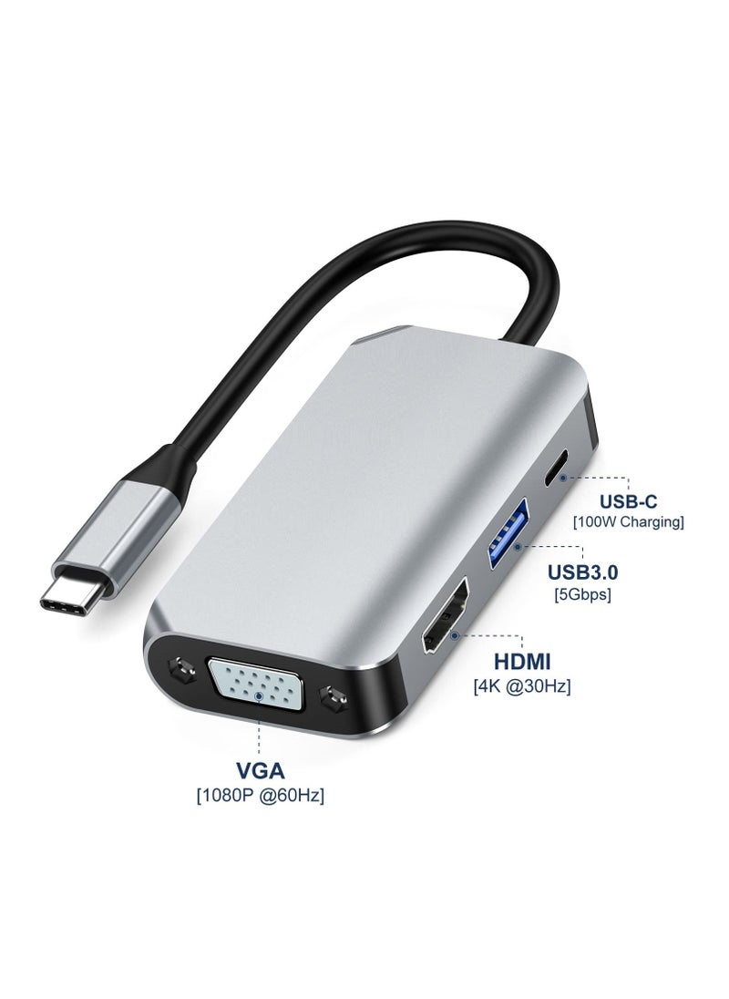 SYOSI محول USB C إلى HDMI VGA 4 في 1 محول USB C إلى HDMI 4K متعدد المنافذ مع منفذ USB 3.0  - Image 3