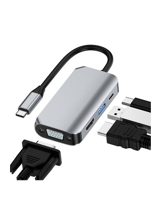 محول USB C إلى HDMI VGA 4 في 1 محول USB C إلى HDMI 4K متعدد المنافذ مع منفذ USB 3.0