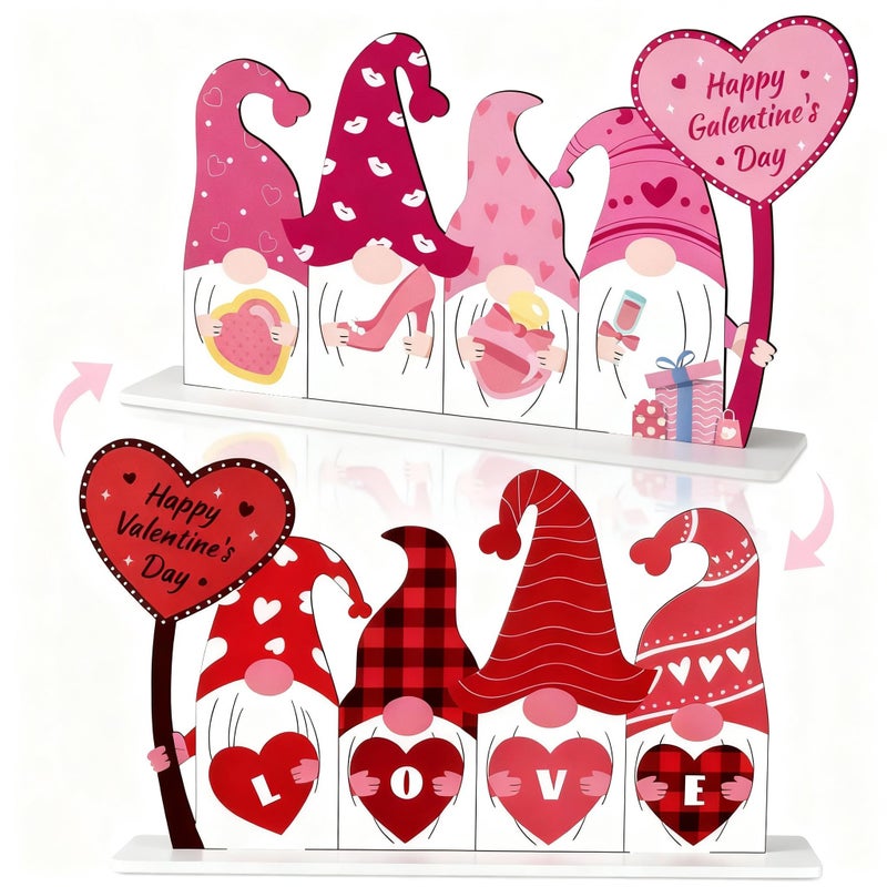 YGEINIT Galentines Day & Valentines Day Decorations Reversible Table Centerpiece Sign Wooden Gnome Decor for Home Office Mantle Desk Indoor Party Tiered Tray Kitchen Decor - Image 1