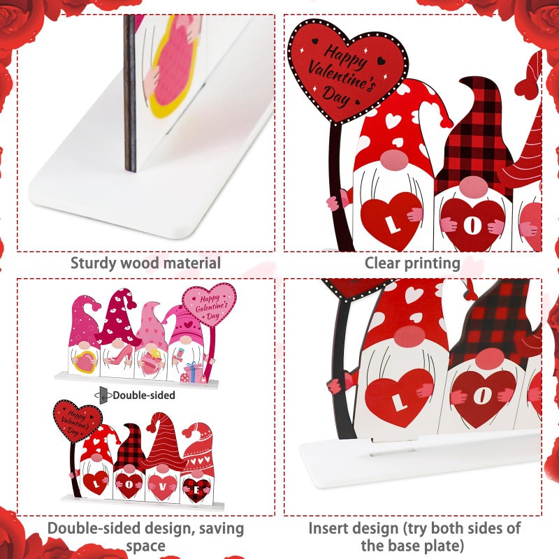 YGEINIT Galentines Day & Valentines Day Decorations Reversible Table Centerpiece Sign Wooden Gnome Decor for Home Office Mantle Desk Indoor Party Tiered Tray Kitchen Decor - Image 3