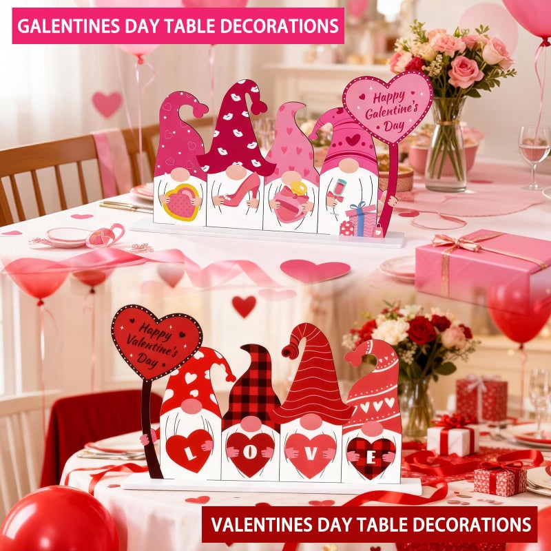 YGEINIT Galentines Day & Valentines Day Decorations Reversible Table Centerpiece Sign Wooden Gnome Decor for Home Office Mantle Desk Indoor Party Tiered Tray Kitchen Decor - Image 4