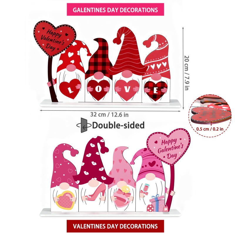 YGEINIT Galentines Day & Valentines Day Decorations Reversible Table Centerpiece Sign Wooden Gnome Decor for Home Office Mantle Desk Indoor Party Tiered Tray Kitchen Decor - Image 2