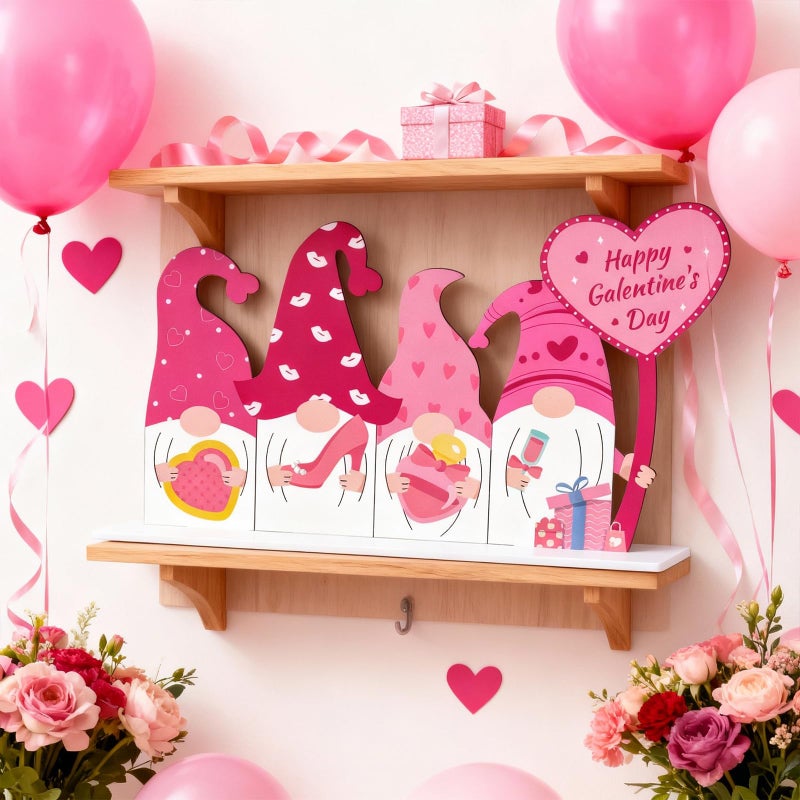 YGEINIT Galentines Day & Valentines Day Decorations Reversible Table Centerpiece Sign Wooden Gnome Decor for Home Office Mantle Desk Indoor Party Tiered Tray Kitchen Decor - Image 5