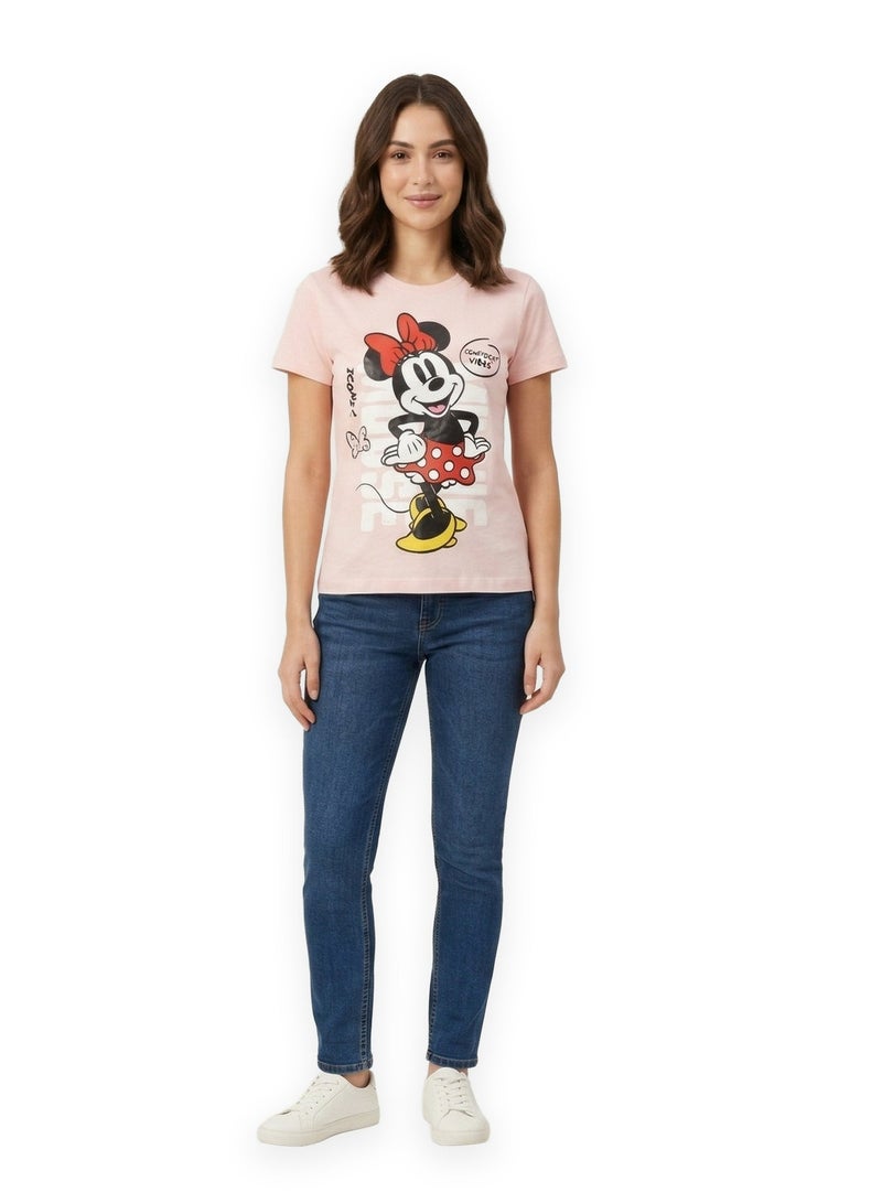 Disney Women’s Disney Minnie Mouse Graphic Printed Pink T-Shirt - Image 3