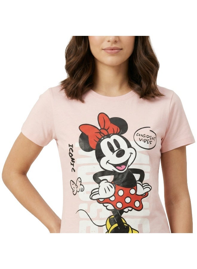 Disney Women’s Disney Minnie Mouse Graphic Printed Pink T-Shirt - Image 1