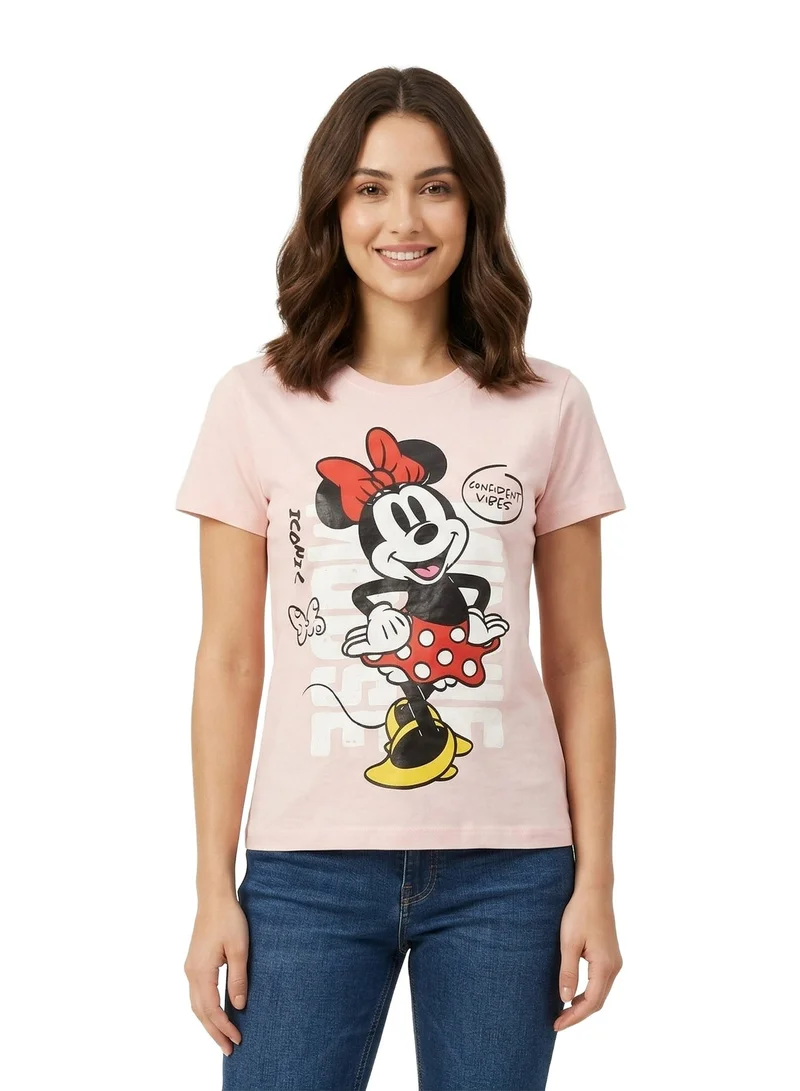 Disney  Women’s Disney Minnie Mouse Graphic Printed Pink T-Shirt for Women | Best Price UAE