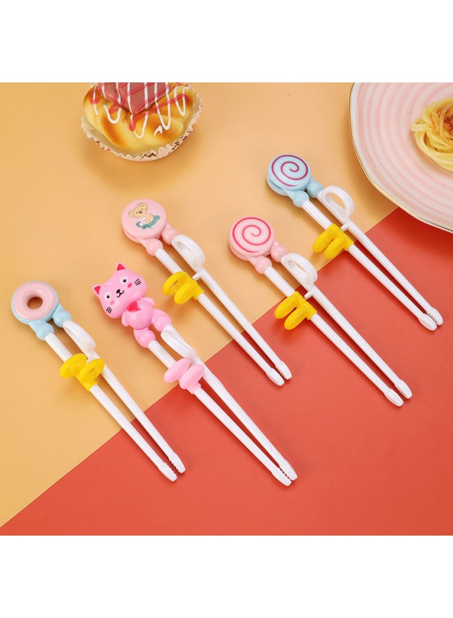 Portable Children's Training Chopsticks Baby Eating Meal Supplementary Food Feeding Auxiliary Cartoon Practice Chopsticks-Color:Happy Cat-Blue-Card  - Image 3