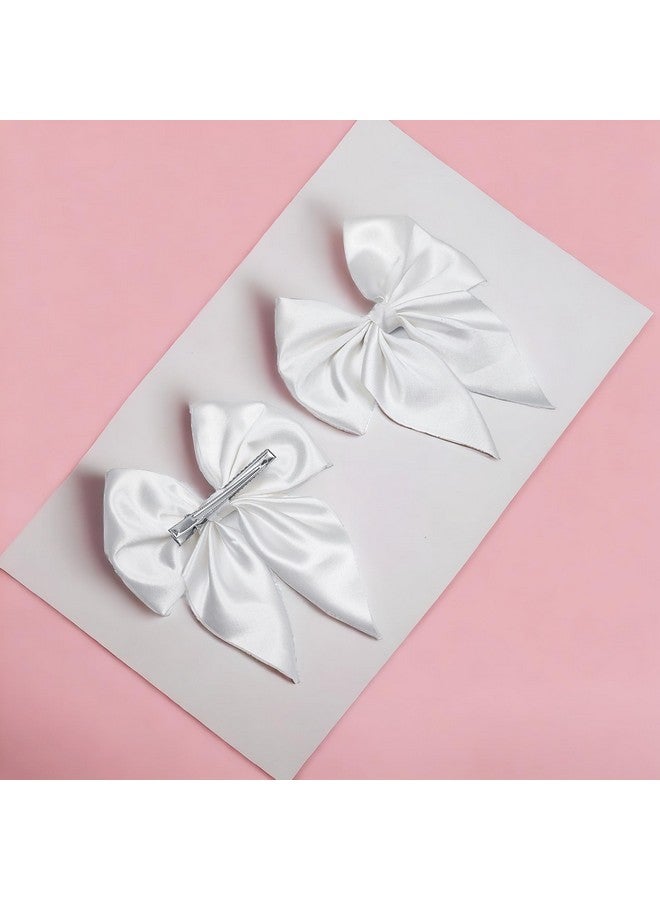 ANNACREATIONS Fashion Hair Bows For Women Bows For Hair Silk Satin Hair Ribbons Bow Hairclip For Women Cute Hair Clip For Girls Large Vintage Hair Hair Accessories Big Ribbon Bow Clip (White) - Image 2