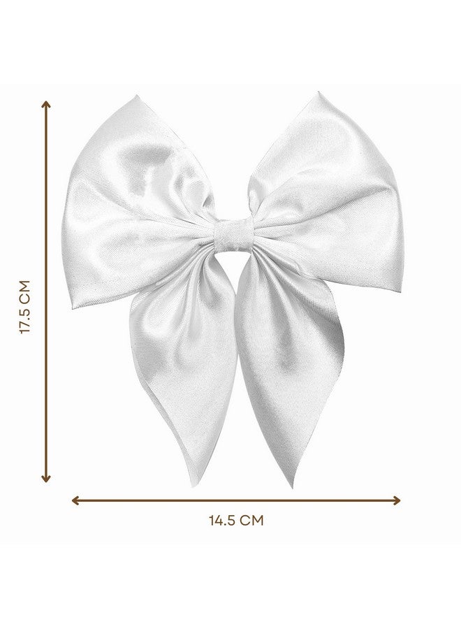 ANNACREATIONS Fashion Hair Bows For Women Bows For Hair Silk Satin Hair Ribbons Bow Hairclip For Women Cute Hair Clip For Girls Large Vintage Hair Hair Accessories Big Ribbon Bow Clip (White) - Image 5