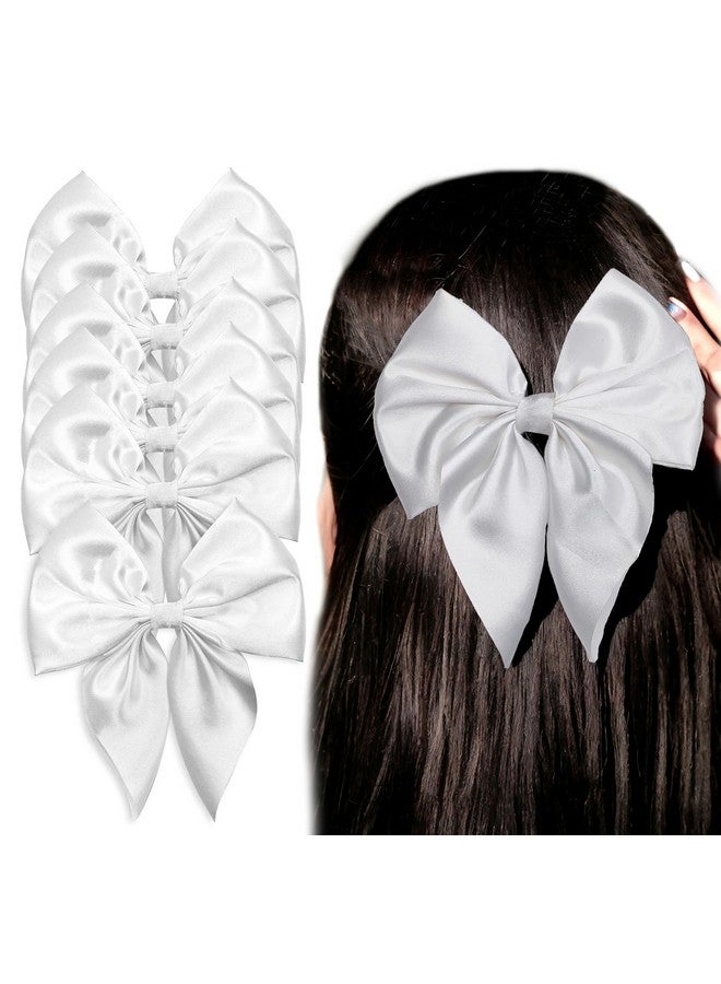 ANNACREATIONS Fashion Hair Bows For Women Bows For Hair Silk Satin Hair Ribbons Bow Hairclip For Women Cute Hair Clip For Girls Large Vintage Hair Hair Accessories Big Ribbon Bow Clip (White) - Image 1