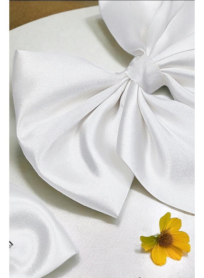 ANNACREATIONS Fashion Hair Bows For Women Bows For Hair Silk Satin Hair Ribbons Bow Hairclip For Women Cute Hair Clip For Girls Large Vintage Hair Hair Accessories Big Ribbon Bow Clip (White) - Image 4