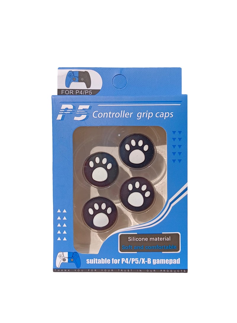 Gasin 4-Piece Thumb Stick,  Silicone grip caps for PS4/PS5 Controller, black paw pattern - Image 1