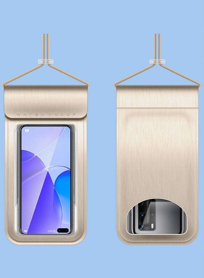 Transparent Waterproof Phone Case Touch Screen Under 7.2 Inches Mobile Phone Cover With Lanyard Phone Sealed Bag Swimming Diving(KY-PU001-Gold)