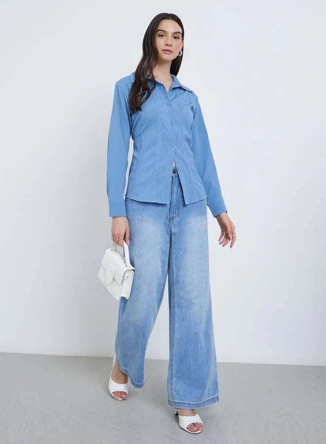 تايك تو بلوزة سادة بتفاصيل أزرار