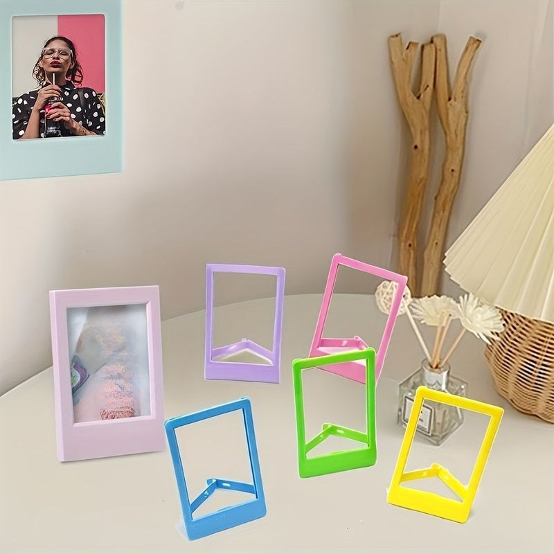5 Pcs Multicolored Mini Photo Frames Set Rectangular 3 Inch PC Plastic Horizontal Orientation Instant Film Compatible Desktop Mounting Classic Style Home And Kitchen Decor Album Additions - Image 2