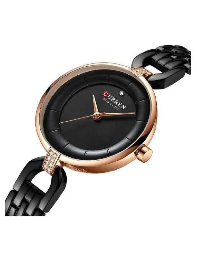CURREN - 9052 Women's Luxury Waterproof Analog Quartz Steel Bracelet Watch - Black - Image 1