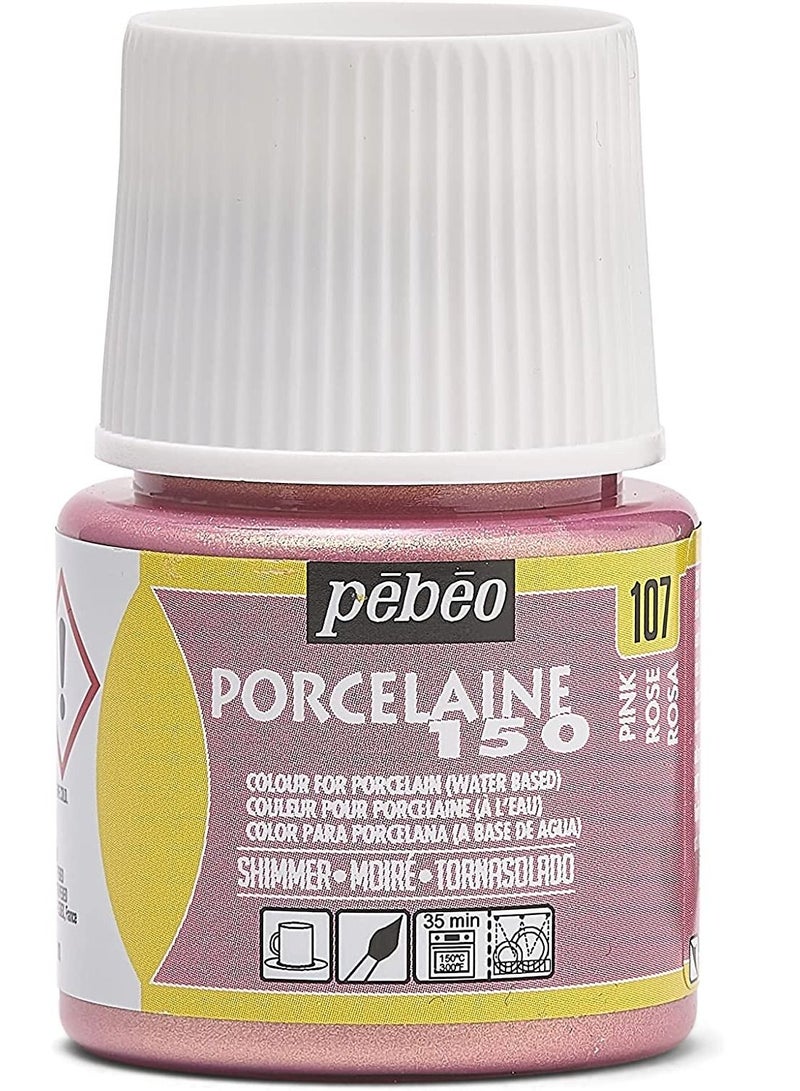 Pebeo Porcelaine 150 Ceramic Paint 45-Milliliter Bottle, Shimmer Pink - Image 1