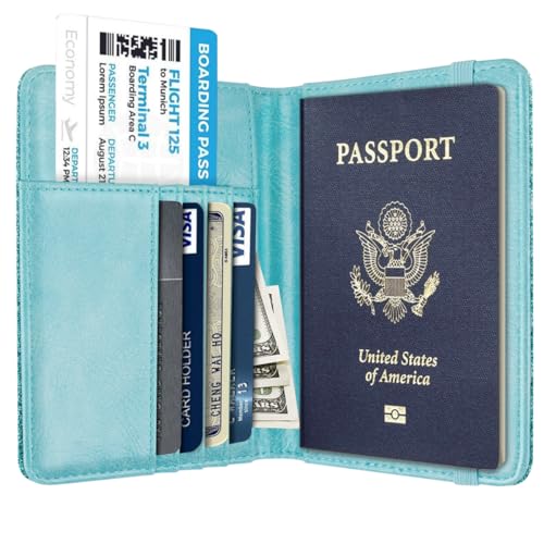 Coco Rossi Passport Holder Cover, RFID Travel Wallet Credit Card Holder Blue Green Cute Sparkly Passport Book Holders for Women with Elastic Band and Golden Metal Decoration, Tiffany Glitter - Image 2