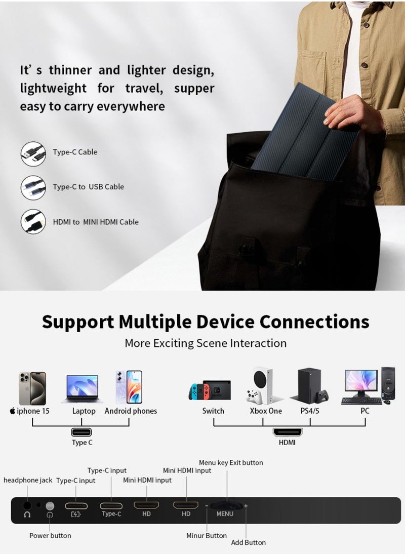 besrey  - Portable Monitor for Laptop, 12.2'' FHD Laptop Monitor Extender USB-C/HDMI, Travel Monitor Plug&Play Laptop Screen/Smart Cover, External Monitor for Laptop/Windows/Mac/Surface/Android/Switch - Image 1