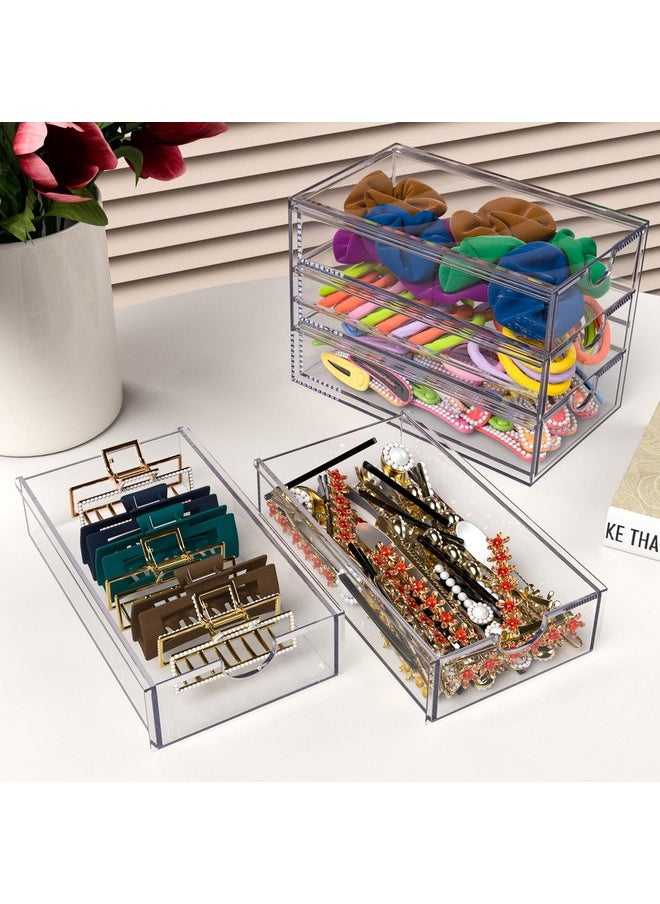 Noverlife 3 Drawers Hair Accessories Organizer, Clear Acrylic Hair Ties Desktop Craft Drawer Cabinet, Hair Claws Desk Organizer Storage Containers Box With Pull-Out Drawer For Bathroom Closet Office  - Image 2
