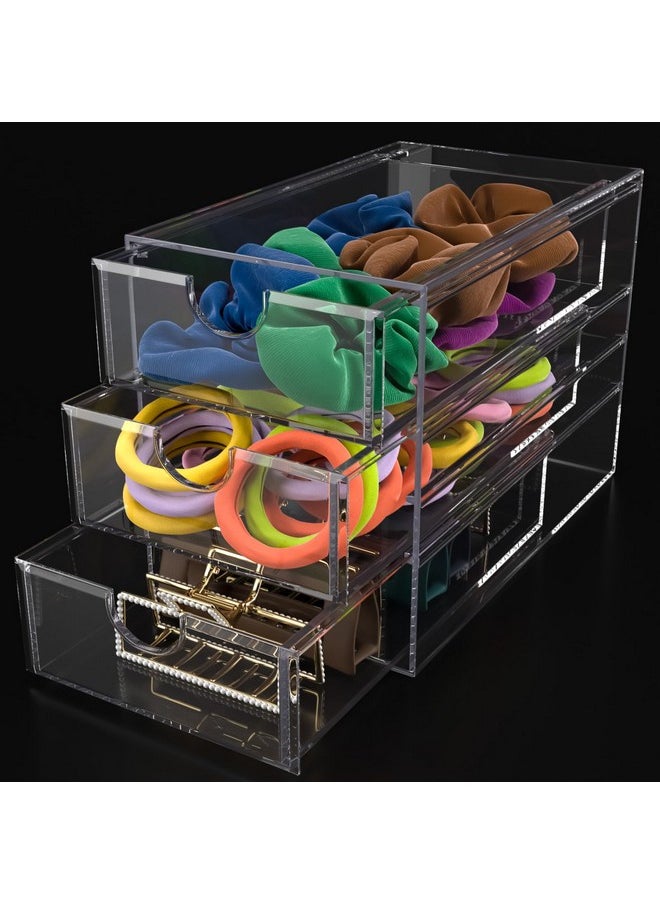 Noverlife 3 Drawers Hair Accessories Organizer, Clear Acrylic Hair Ties Desktop Craft Drawer Cabinet, Hair Claws Desk Organizer Storage Containers Box With Pull-Out Drawer For Bathroom Closet Office  - Image 1