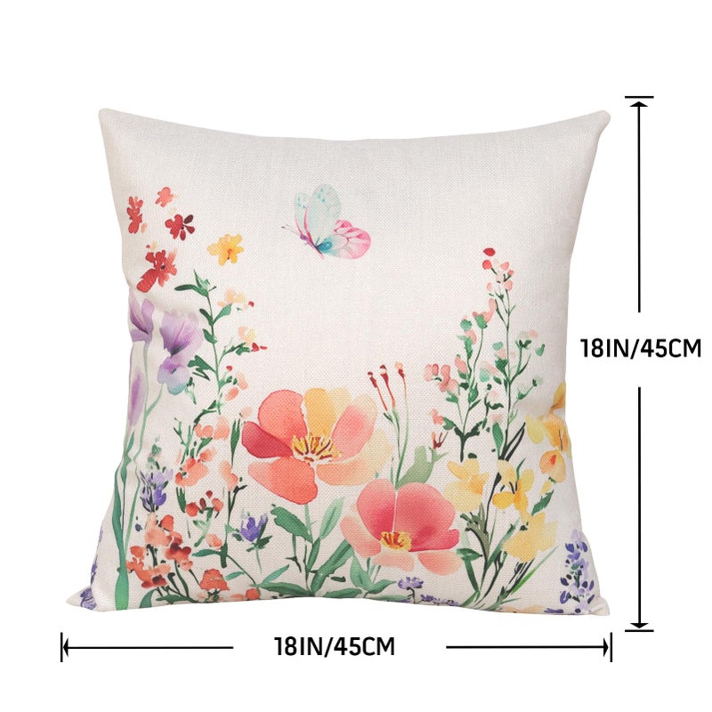 Yuubin Spring Summer Plant Pillow Covers 18x18 Inch Set of 4 Butterfly Floral Pillows Case,Outdoor Indoor Home Sofa Farmhouse Linen Decor Cushion - Image 5