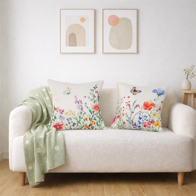 Yuubin Spring Summer Plant Pillow Covers 18x18 Inch Set of 4 Butterfly Floral Pillows Case,Outdoor Indoor Home Sofa Farmhouse Linen Decor Cushion - Image 2