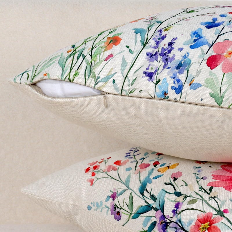 Yuubin Spring Summer Plant Pillow Covers 18x18 Inch Set of 4 Butterfly Floral Pillows Case,Outdoor Indoor Home Sofa Farmhouse Linen Decor Cushion - Image 3