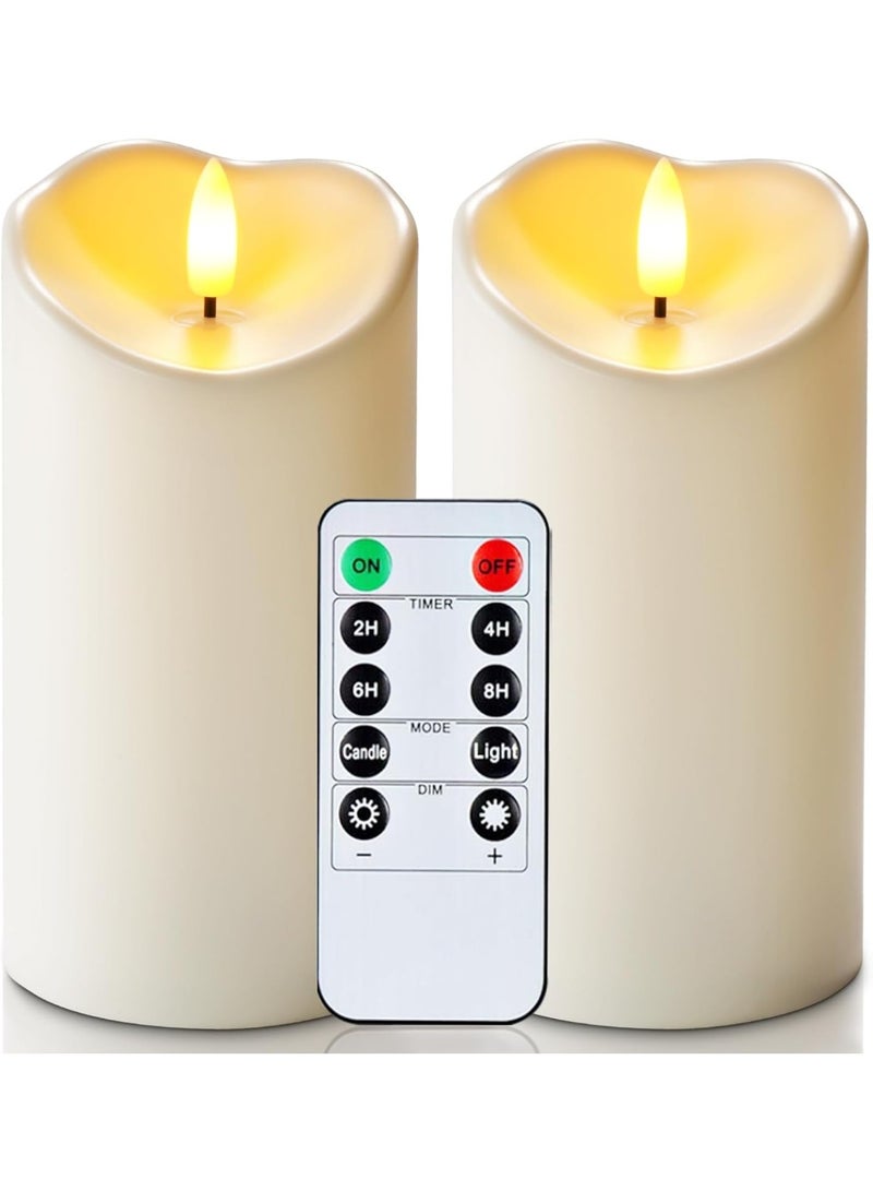 7.6 cm x 15 cm Outdoor Waterproof Flameless Candles, Flickering LED Pillar Candles, Battery Operated Candles with Remote Control and Timer, Fake Plastic Candles, Ivory, Set of 2 - Image 1