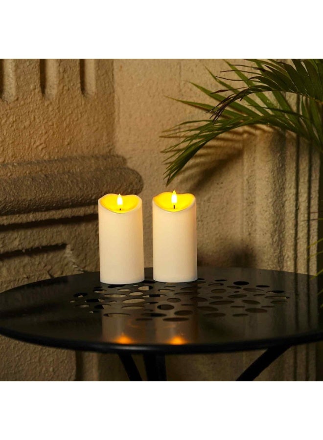7.6 cm x 15 cm Outdoor Waterproof Flameless Candles, Flickering LED Pillar Candles, Battery Operated Candles with Remote Control and Timer, Fake Plastic Candles, Ivory, Set of 2 - Image 3