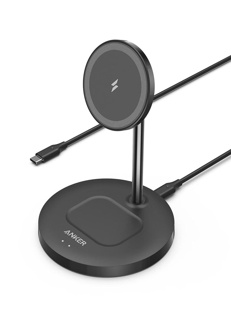 Anker iPhone 16 Wireless Charging Stand, PowerWave 2-in-1 Magnetic Stand Lite with USB-C Cable, For iPhone 16/15/14/13 Series, AirPods (No AC Adapter) Black - Image 1