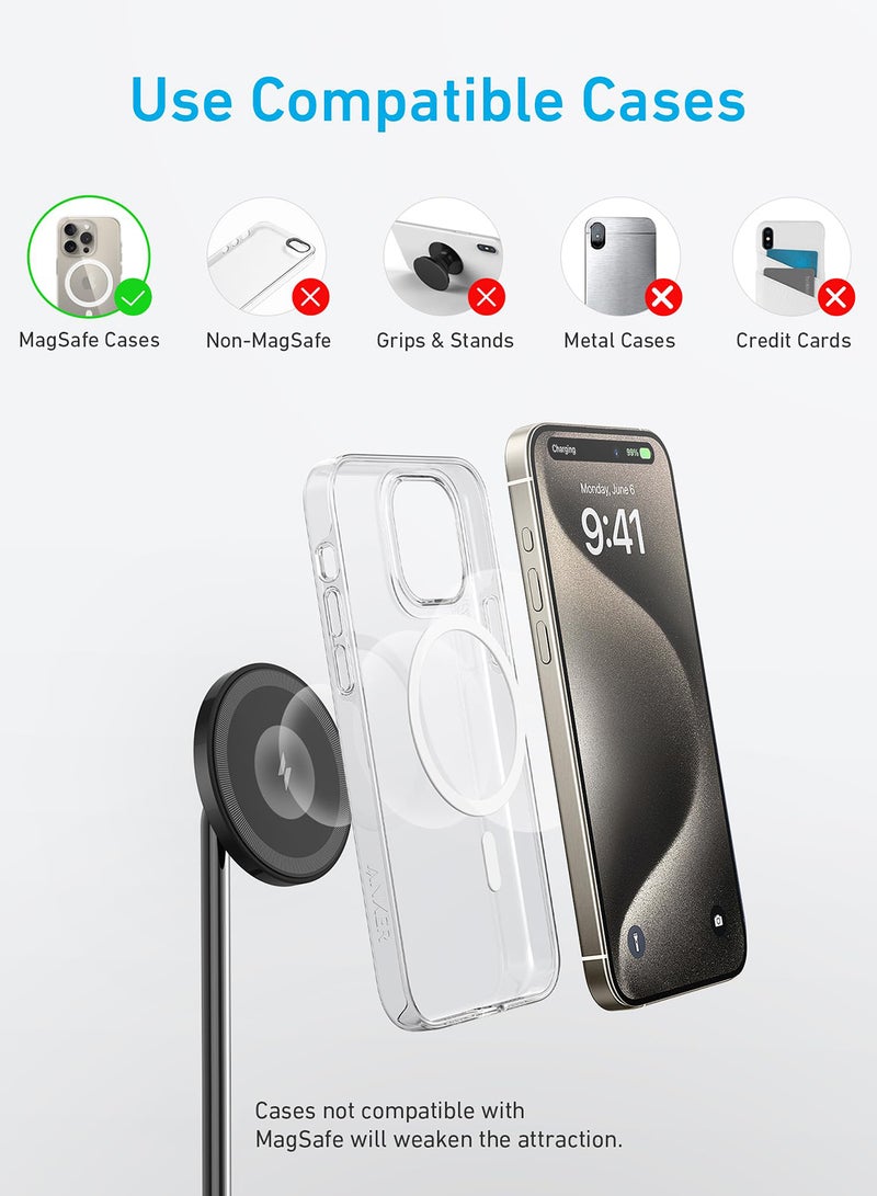 Anker iPhone 16 Wireless Charging Stand, PowerWave 2-in-1 Magnetic Stand Lite with USB-C Cable, For iPhone 16/15/14/13 Series, AirPods (No AC Adapter) Black - Image 5