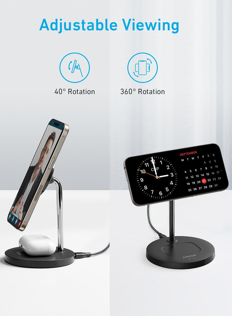 Anker iPhone 16 Wireless Charging Stand, PowerWave 2-in-1 Magnetic Stand Lite with USB-C Cable, For iPhone 16/15/14/13 Series, AirPods (No AC Adapter) Black - Image 4