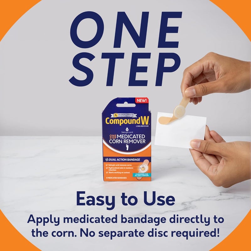 Compound W One Step Medicated Corn Remover Hydrocolloid Corn Pads with Salicylic Acid, 8 Count - Image 3