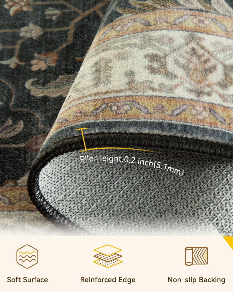 RELEANY Area Rugs 8'x10' Washable Non-Slip, Floral Vintage Distress Print Pattern Medallion Carpet for Living Room Bedroom Dining Room, Vintage Black Brown Neutral - Image 4
