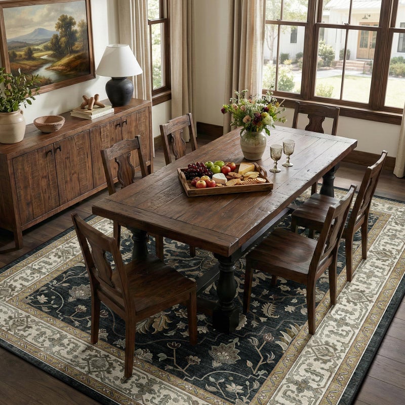 RELEANY Area Rugs 8'x10' Washable Non-Slip, Floral Vintage Distress Print Pattern Medallion Carpet for Living Room Bedroom Dining Room, Vintage Black Brown Neutral - Image 2