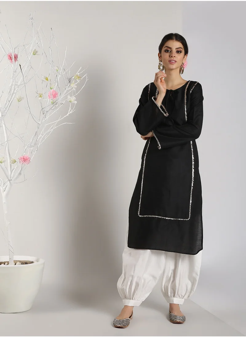 Abhishti Black Banarasi Pathani Kurta