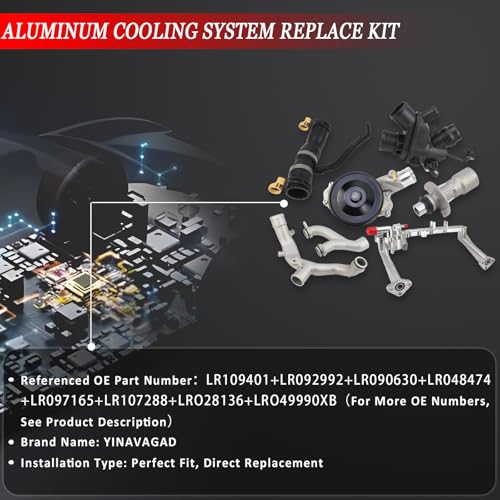 YINAVAGAD Aluminum Cooling System Replace Kit for Jaguar 2010-2020, for Land Rover 2010-2020 3.0L 5.0L, Engine Coolant Water Heater Pipe, Replaces LR109401 LR092992 LR090630 LR048474 LR097165 LR107288 - Image 3