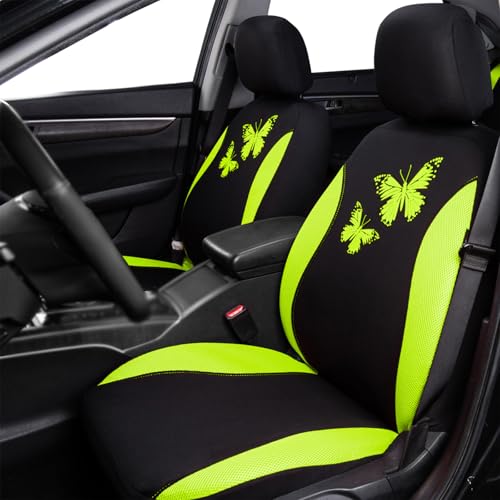 Flying Banner Butterfly car seat Covers ful Set Fashion Universal Lady Woman Female Rear Bench Split Colorized Green Full Set - Image 3