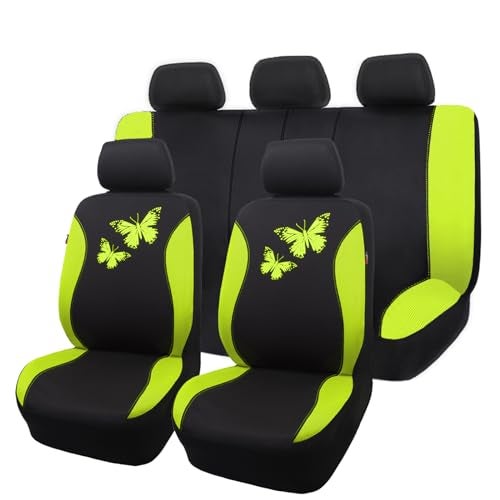 Flying Banner Butterfly car seat Covers ful Set Fashion Universal Lady Woman Female Rear Bench Split Colorized Green Full Set - Image 1